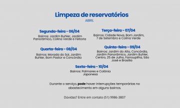 Água de Ivoti realiza limpeza semestral dos reservatórios entre 06 e 10 de abril
